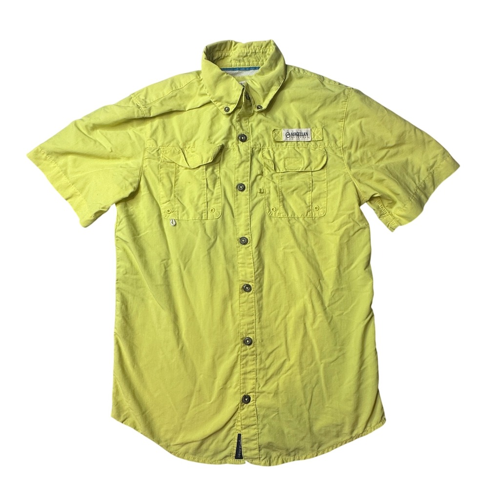 Magellan Fishing Shirt Kids M Yellow Laguna Madre Short Sleeve Button Down Nylon